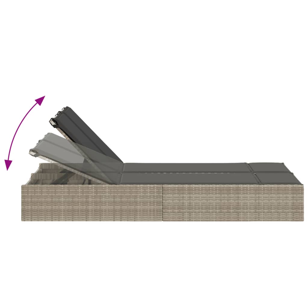 Doppel-Sonnenliege mit Kissen Schwarz Poly Rattan