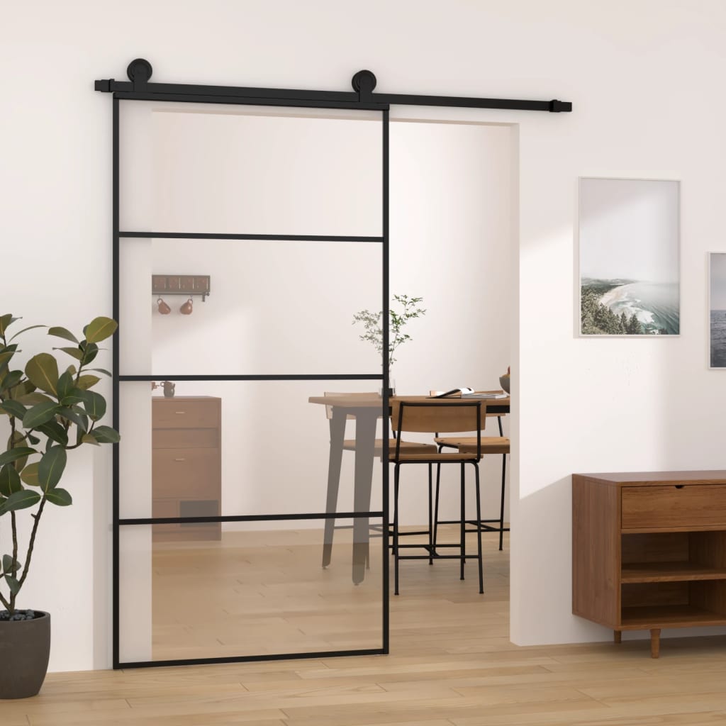 Schiebetür mit Beschlag 76x205 cm ESG-Glas & Aluminium