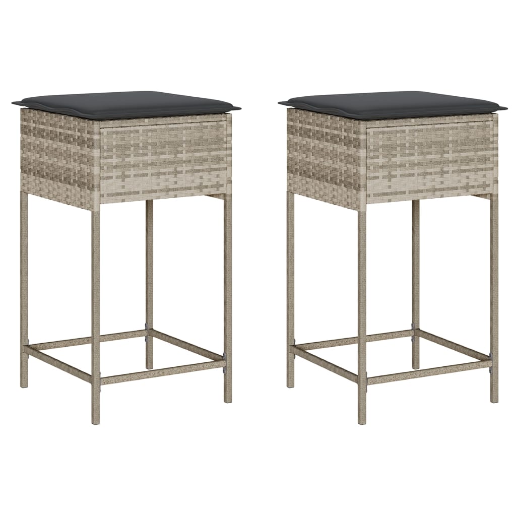 Garten-Barhocker mit Kissen 2 Stk. Schwarz Poly Rattan