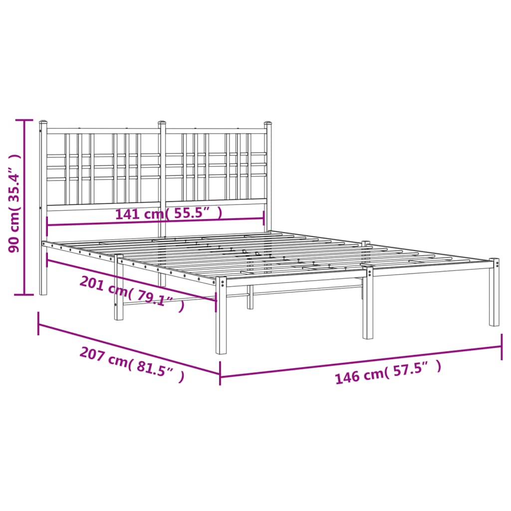 Bettgestell mit Kopf- und Fußteil Metall Schwarz 90x200 cm