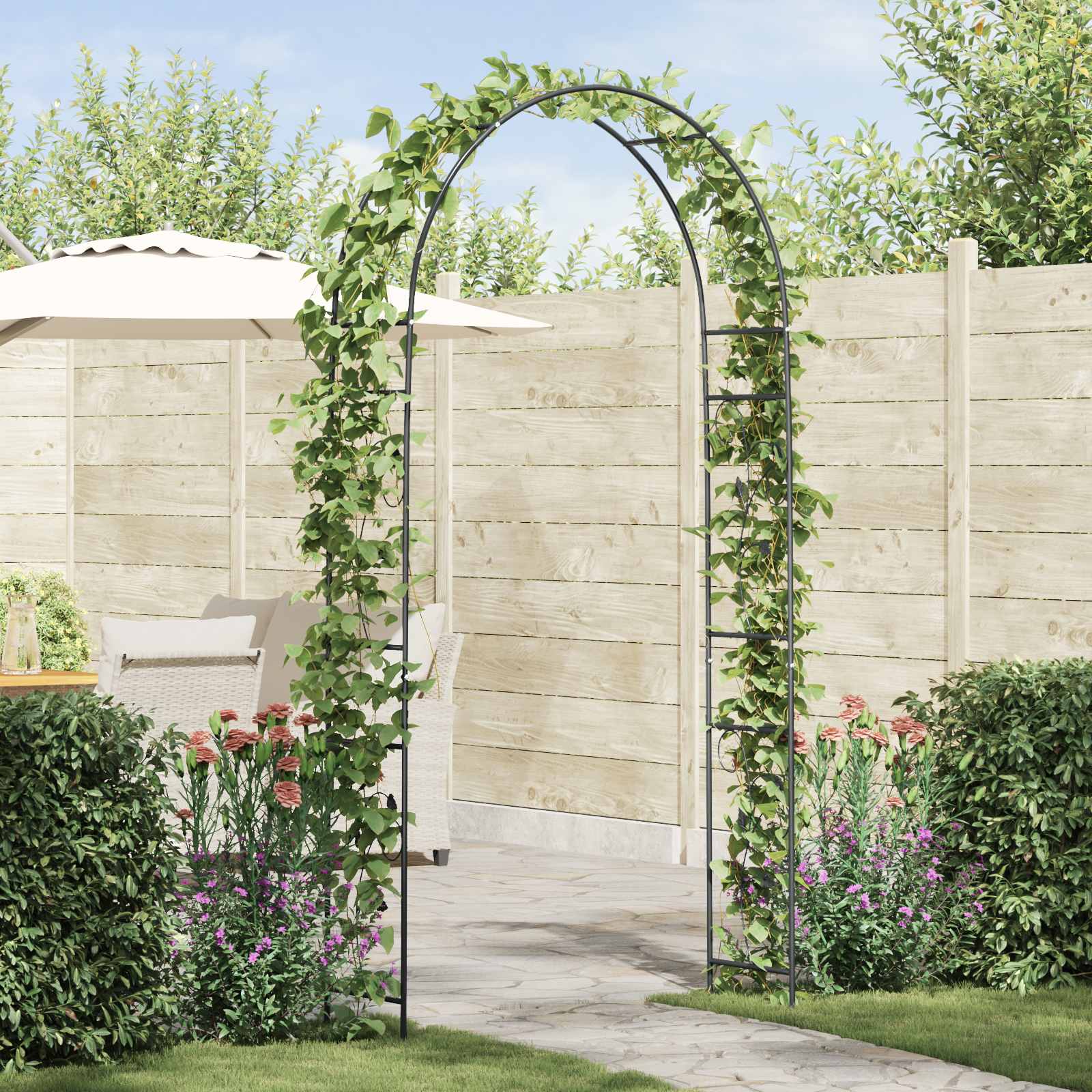 Gartenbogen Floral Schwarz 115 x 37 x 231 cm