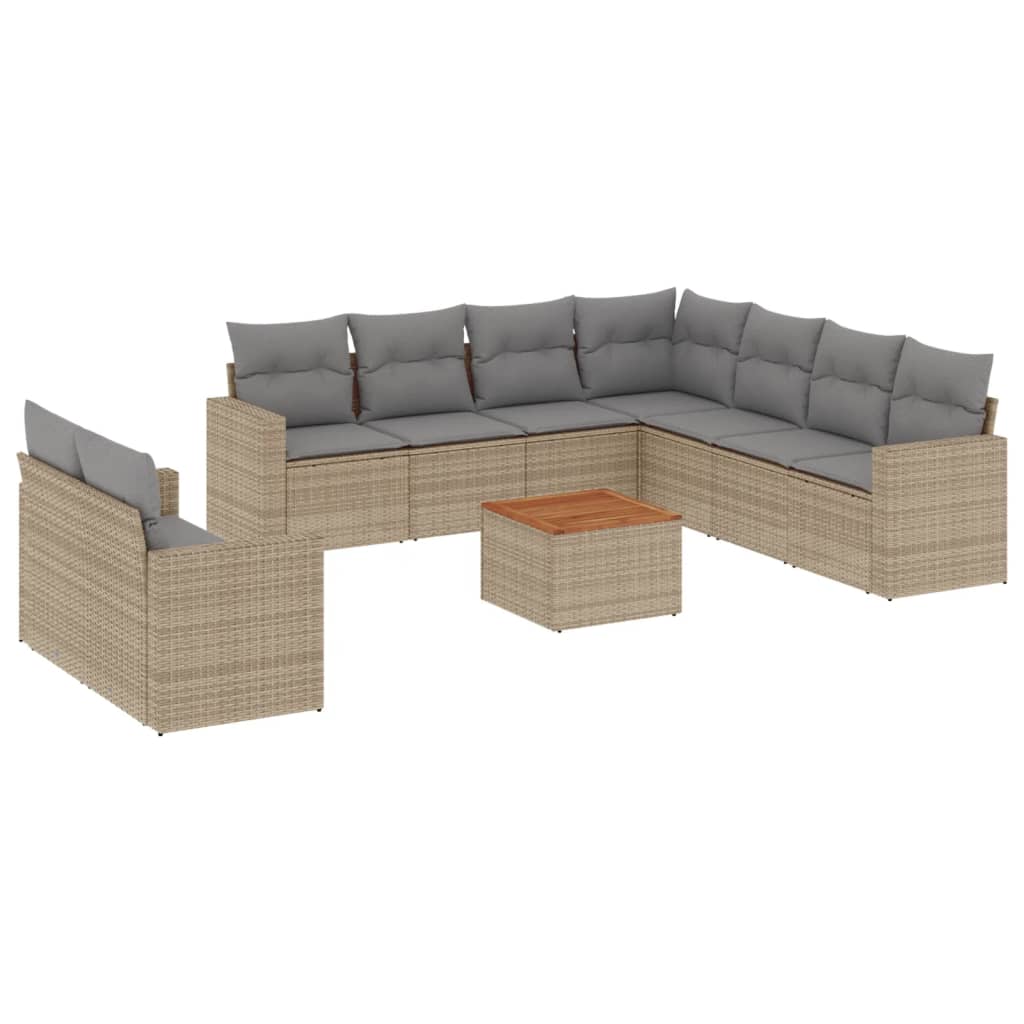 10-tlg. Garten-Sofagarnitur mit Kissen Schwarz Poly Rattan