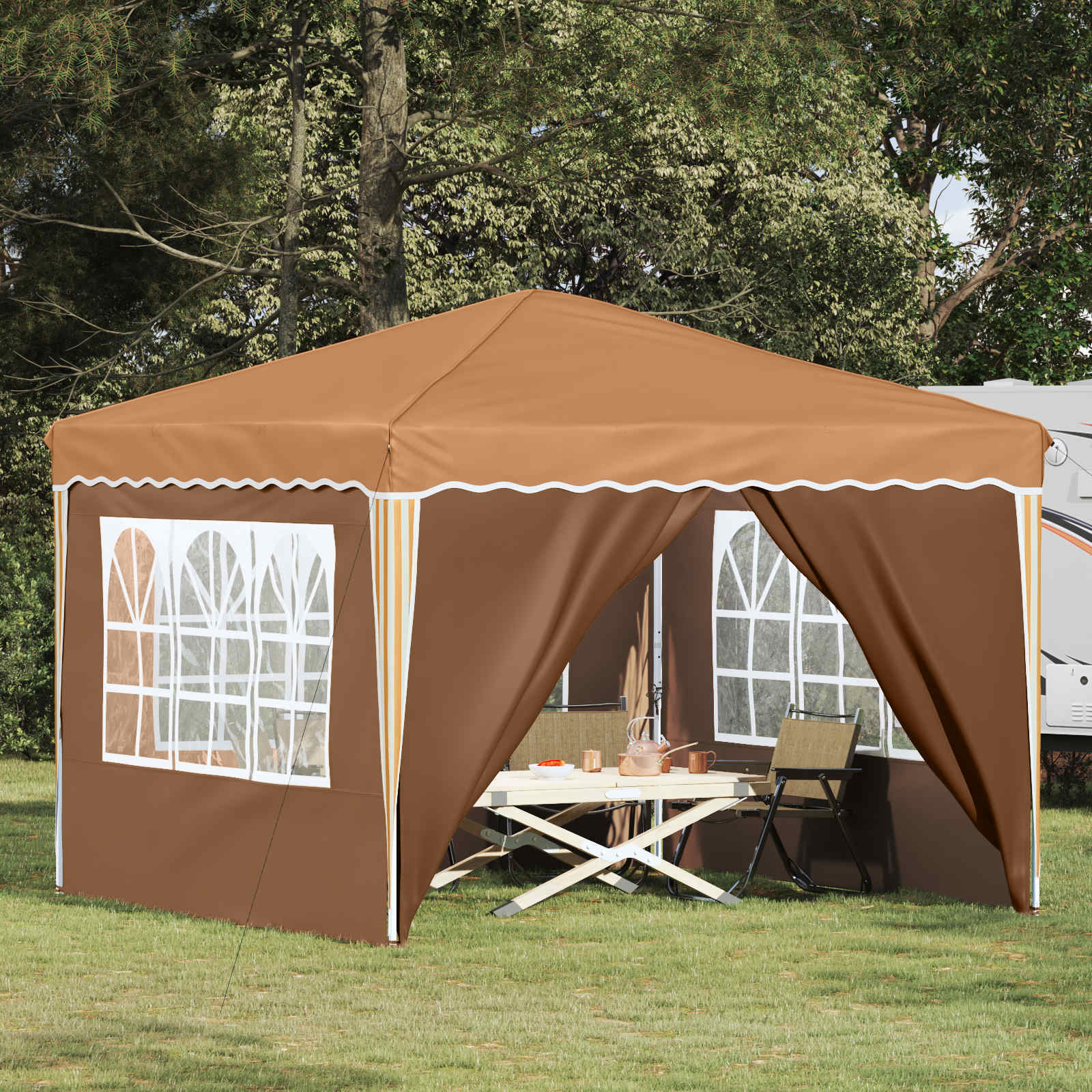 Pop-up Partyzelt 288 x 288 x 245 cm Creme Oxford-Stoff