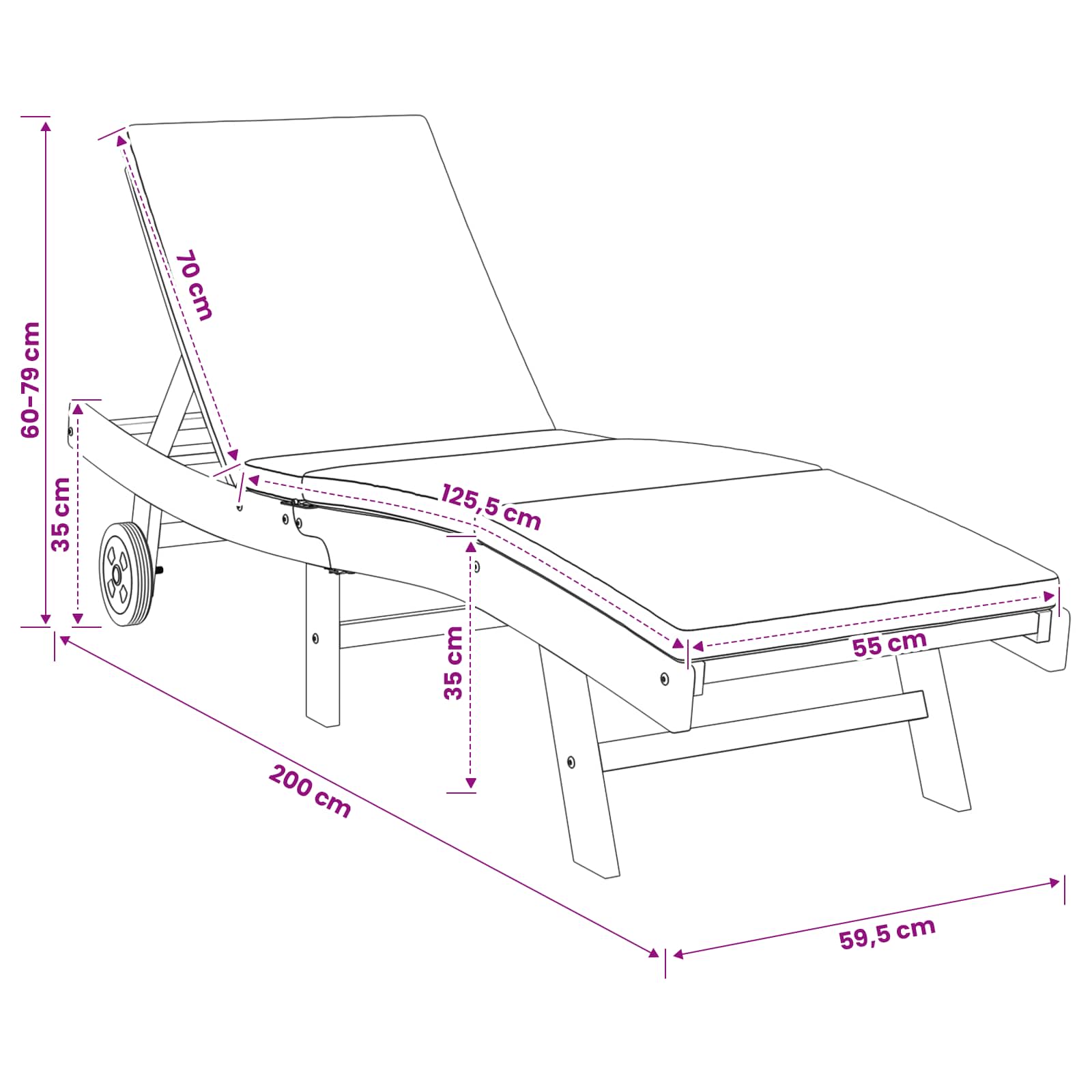 Sonnenliege Braun Massivholz Teak