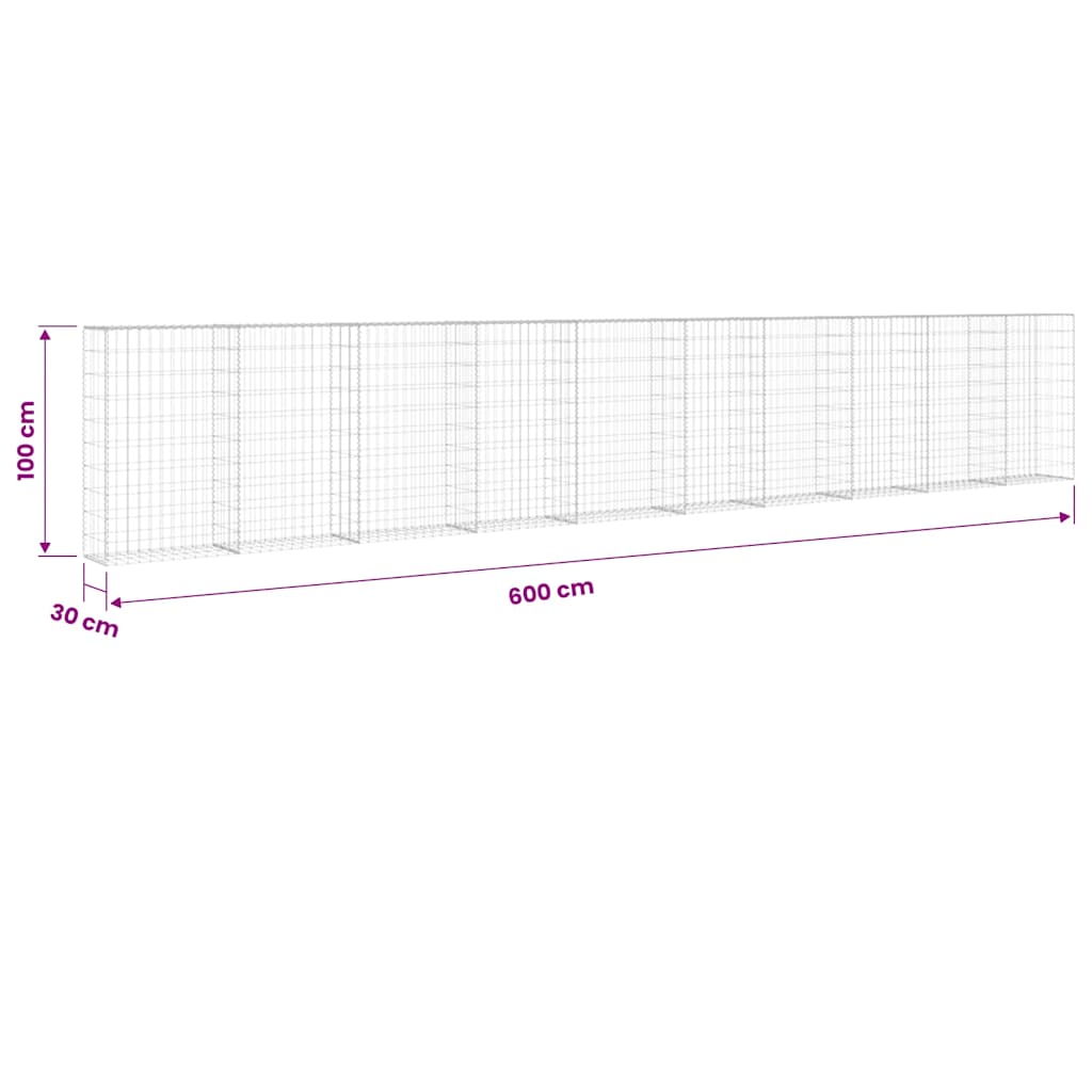 Gabionenwand mit Abdeckung Verzinkter Stahl 20×20×100 cm