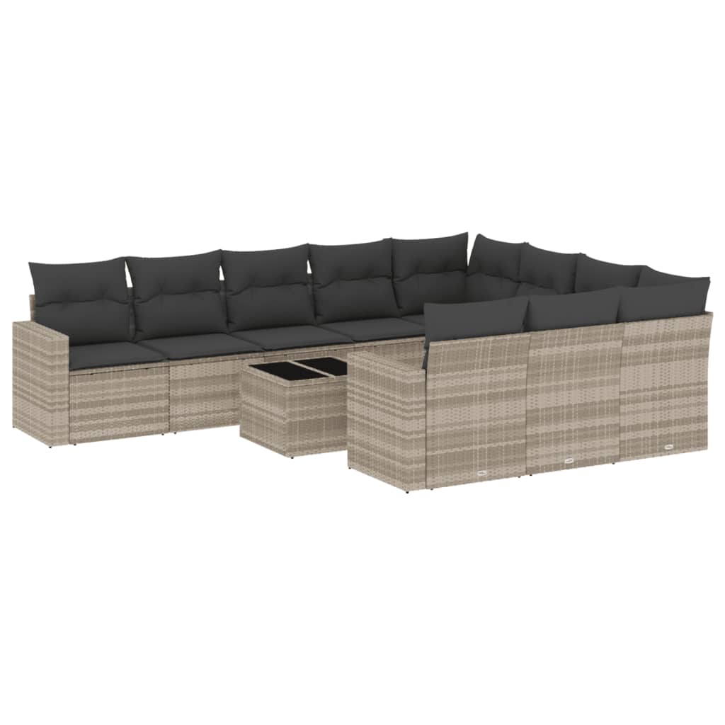 10-tlg. Garten-Sofagarnitur mit Kissen Schwarz Poly Rattan