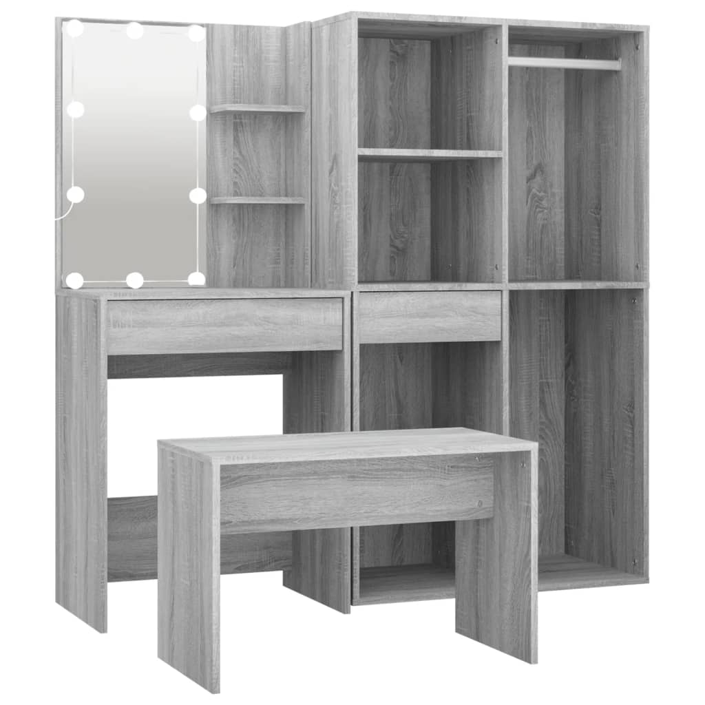 Schminktisch-Set mit LED Weiß Holzwerkstoff
