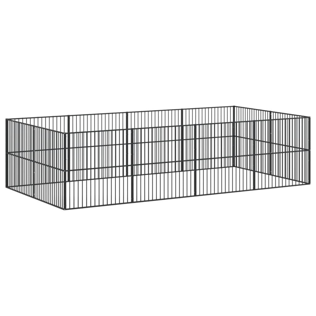 Hundelaufstall 4-tlg. Schwarz Verzinkter Stahl