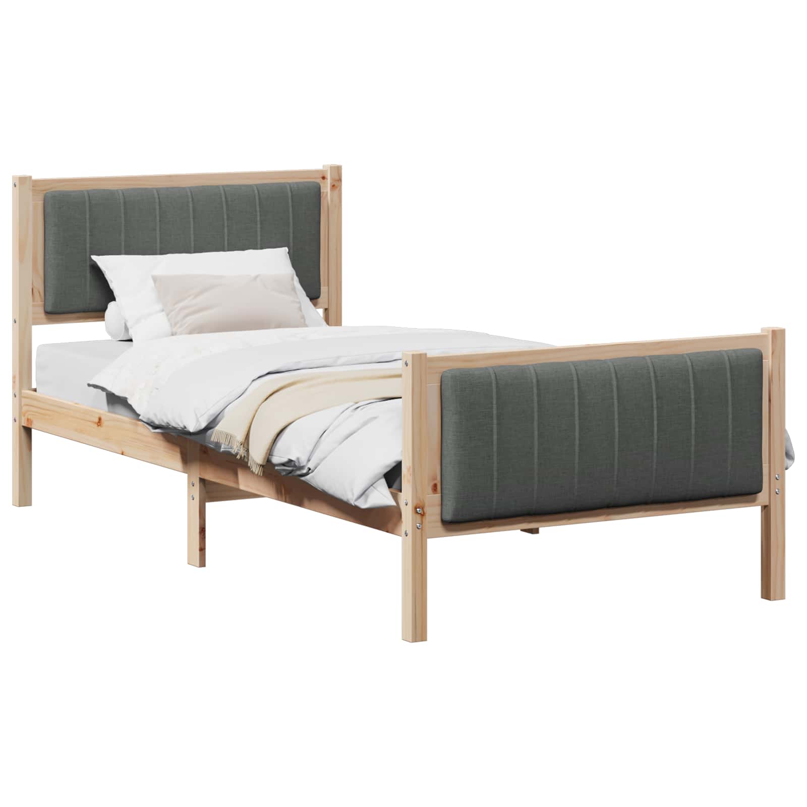 Bettgestell Braun und hellgrau 200 x 200 cm Massivholz Kiefer