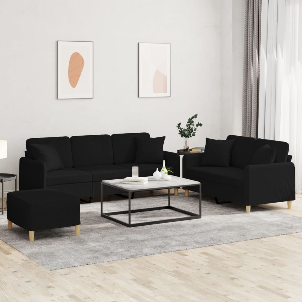 3-tlg. Sofagarnitur mit Kissen Braun Stoff