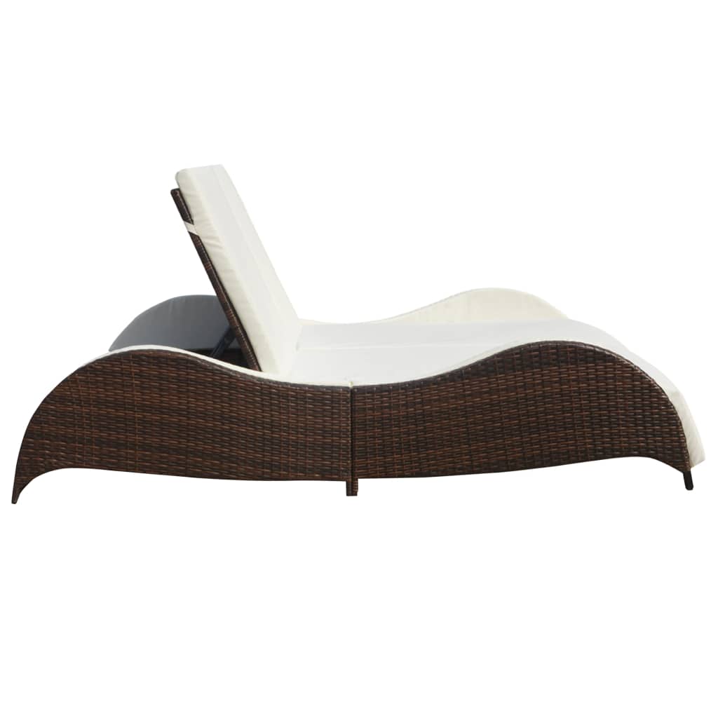 Doppel-Sonnenliege mit Auflage Poly Rattan Schwarz