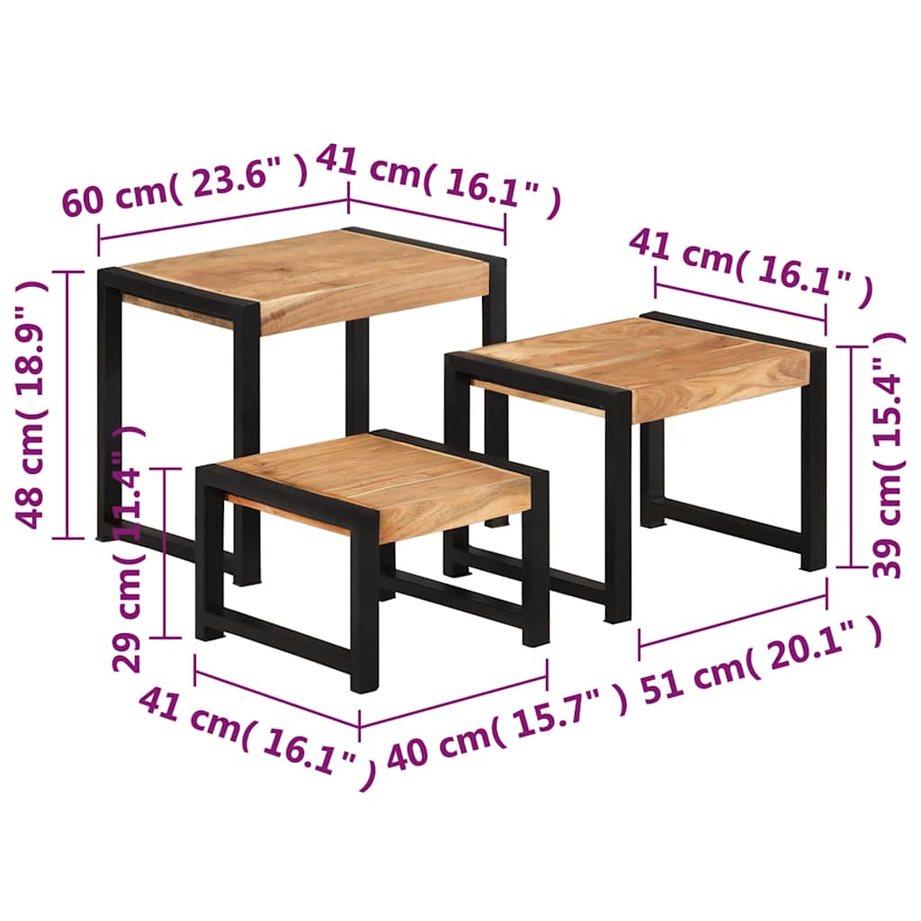3-tlg. Satztisch-Set Altholz