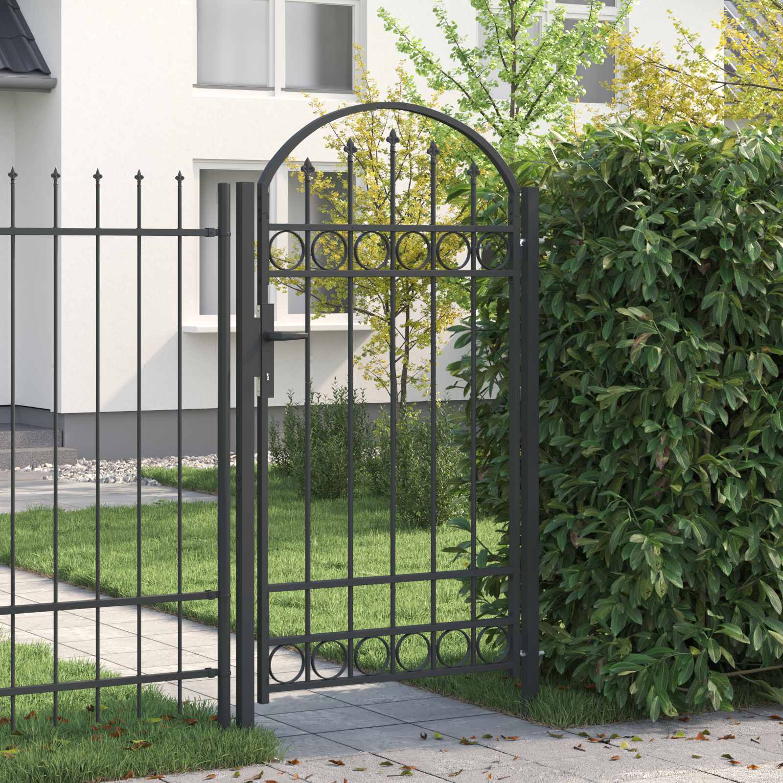 Gartentor ASSEN mit Bogenabschluss Stahl 102 x 125 cm Schwarz