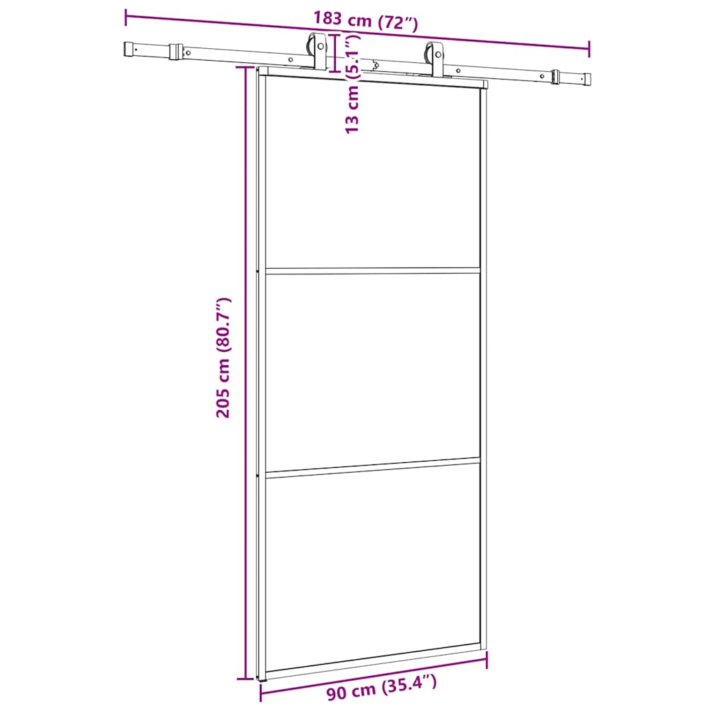 Schiebetür mit Beschlag Schwarz 76x205 cm ESG-Glas