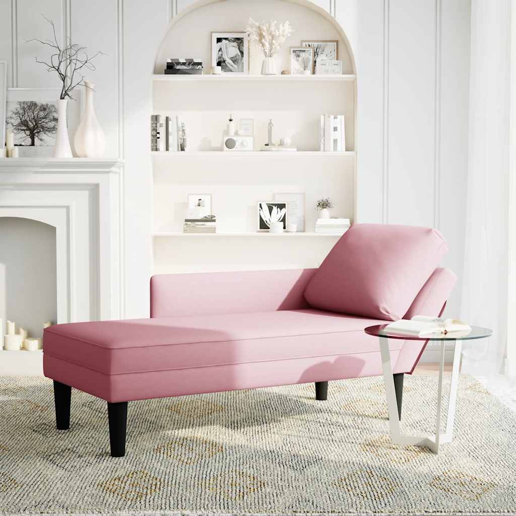 Chaiselongue mit Kissen und Rechter Armlehne Blau Samt