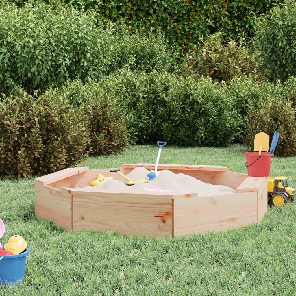 Sandkasten mit Sitzen Grau Achteck Massivholz Kiefer