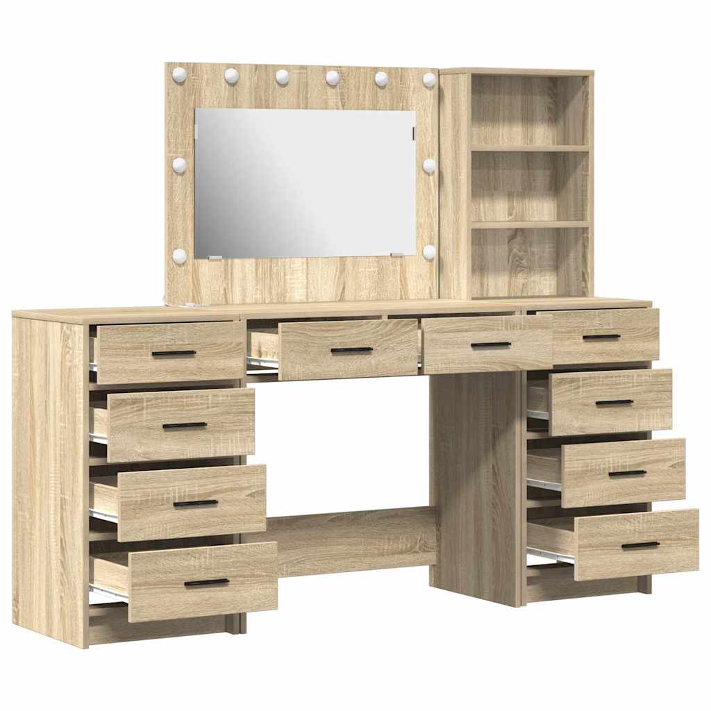Schminktisch mit Spiegelbeleuchtung 3 pcs Weiß Holzwerkstoff