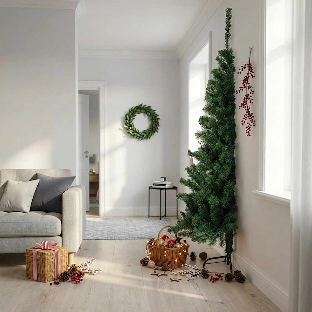 Künstlicher Halb-Weihnachtsbaum mit Ständer Grün 150 cm PVC