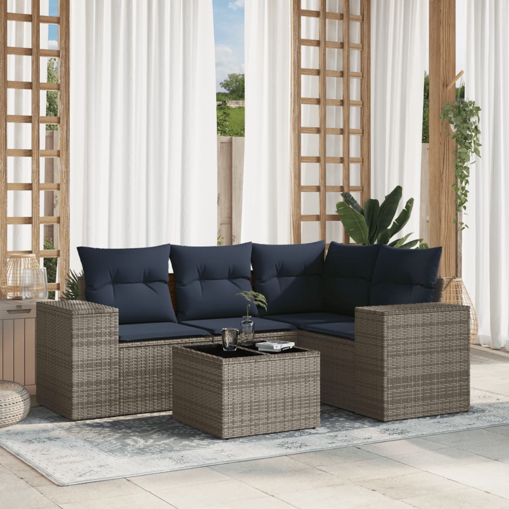 4-teiliges Gartensofa-Set mit Kissen, schwarzes Polyrattan