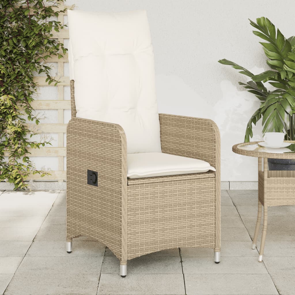 Gartensessel Verstellbar mit Kissen Schwarz Poly Rattan