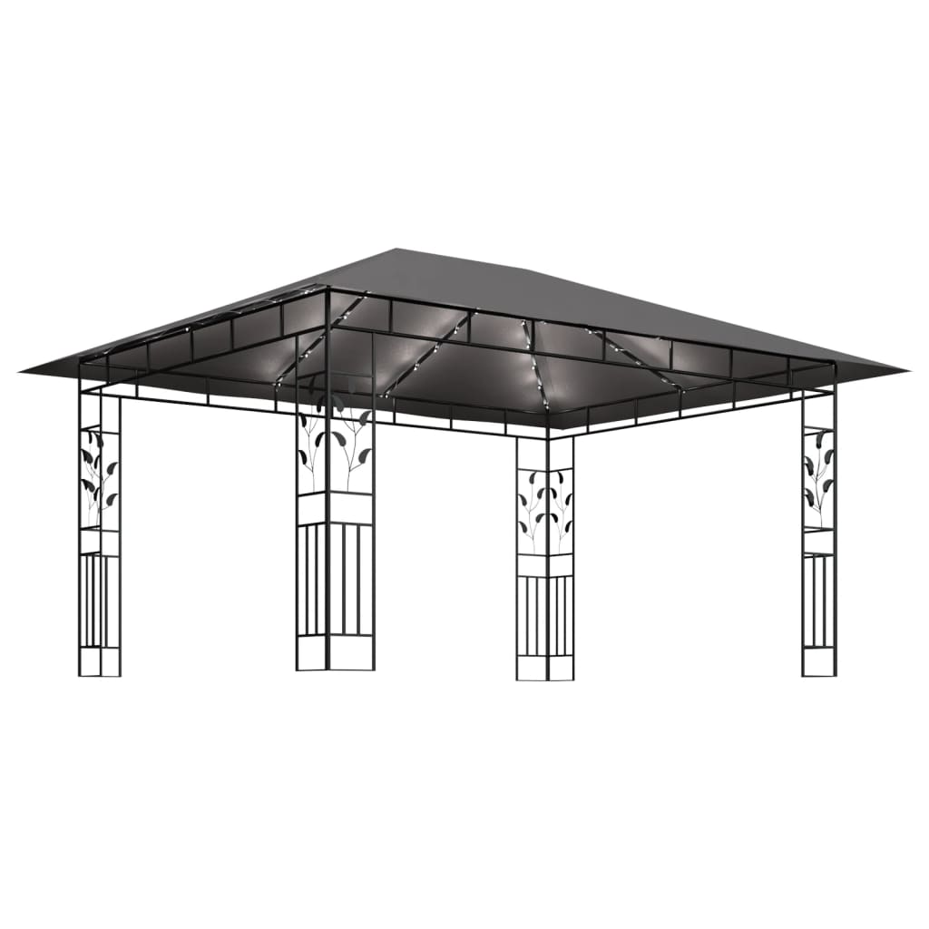 Pavillon mit Moskitonetz & LED-Lichterkette 3x3x2,73m Cremeweiß