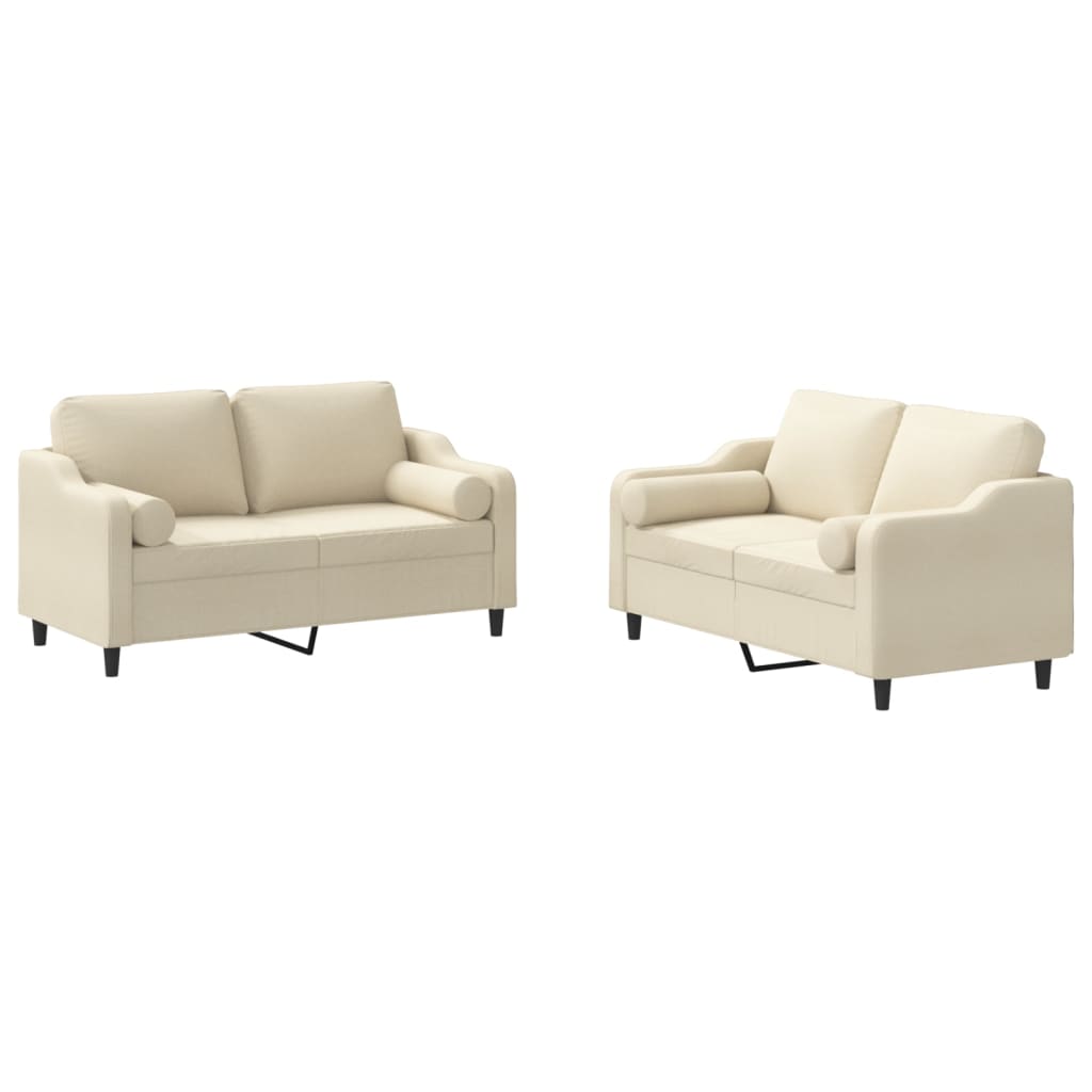 3-tlg. Sofagarnitur mit Kissen Creme Stoff
