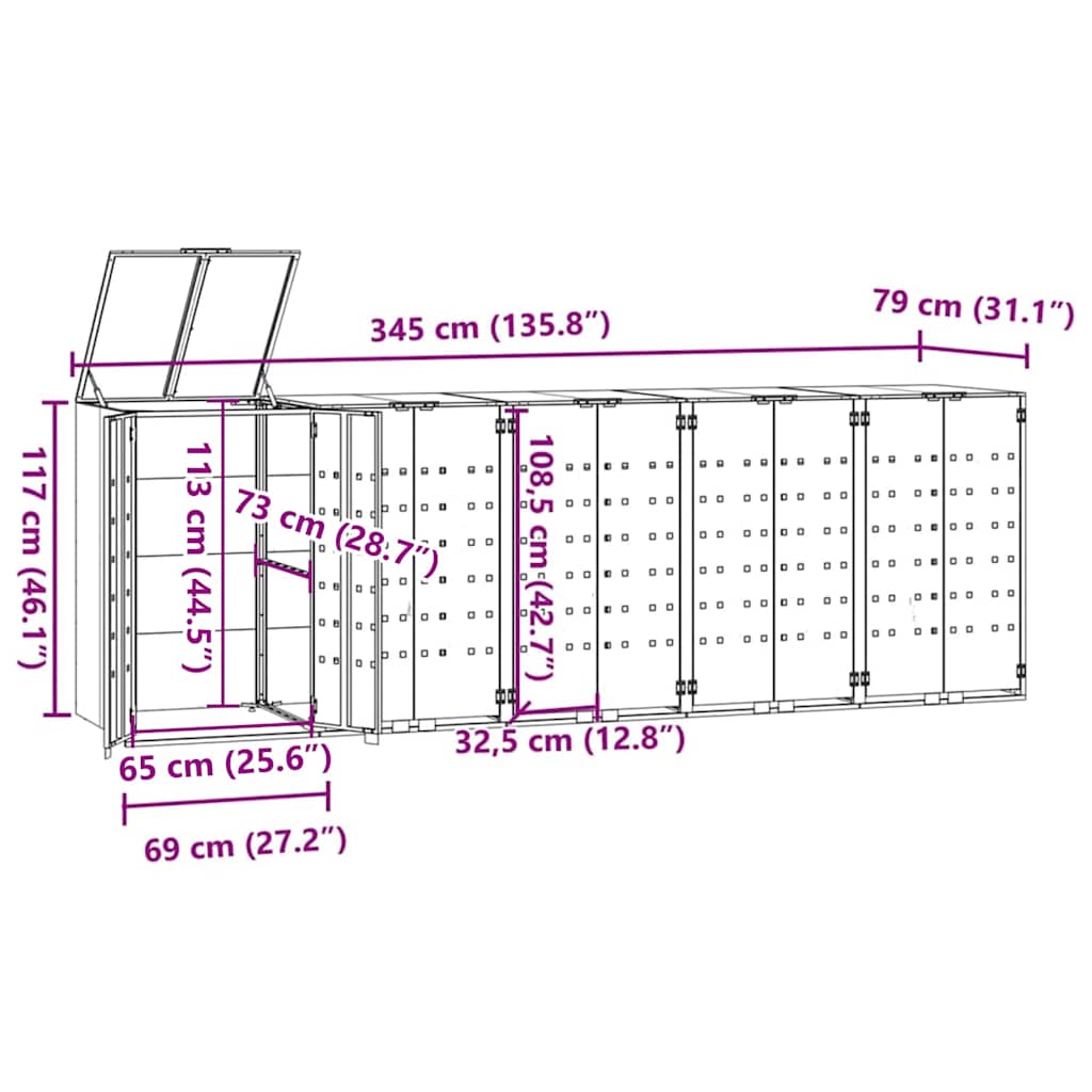 Mülltonnenbox für 2 Tonnen Schwarz 138x79x117 cm Stahl