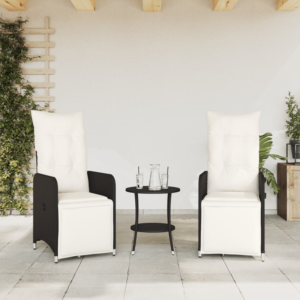 Gartensessel Verstellbar mit Kissen Schwarz Poly Rattan