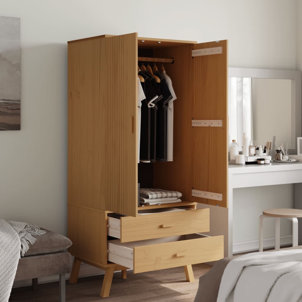 Kleiderschrank OLDEN Braun 76,5x53x172 cm Massivholz Kiefer