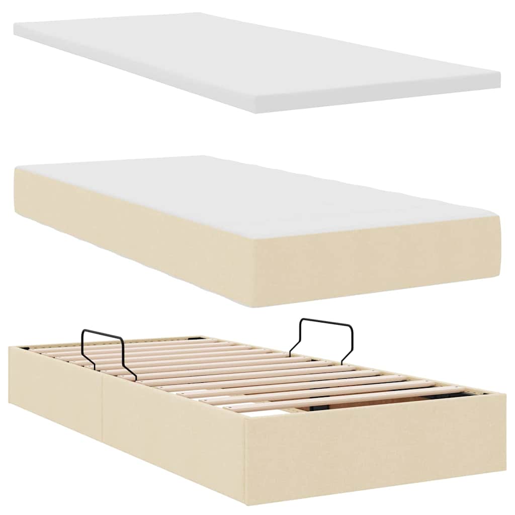 Aufbewahrungsbett mit Matratze Hellgrau 90 x 190 cm Polyester