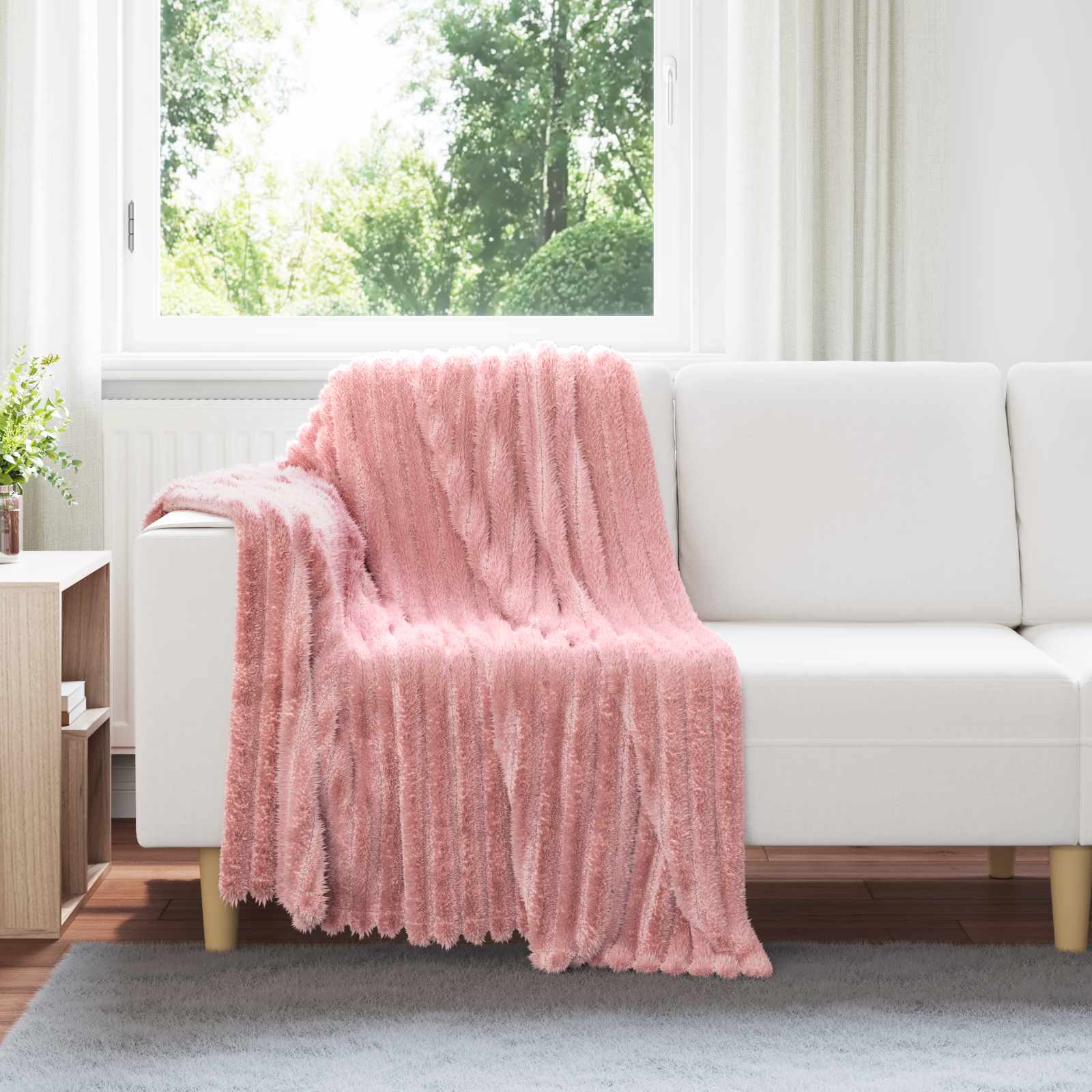 Überwurfdecke Beige 150 x 130 cm Fleece