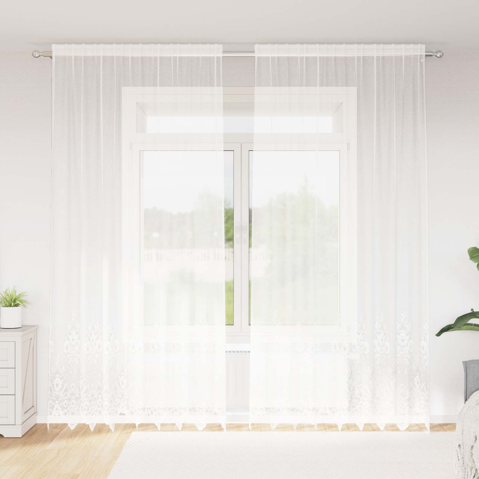 Spitzenvorhang mit Vorhängen Floral Weiß 80 x 150 cm Polyester