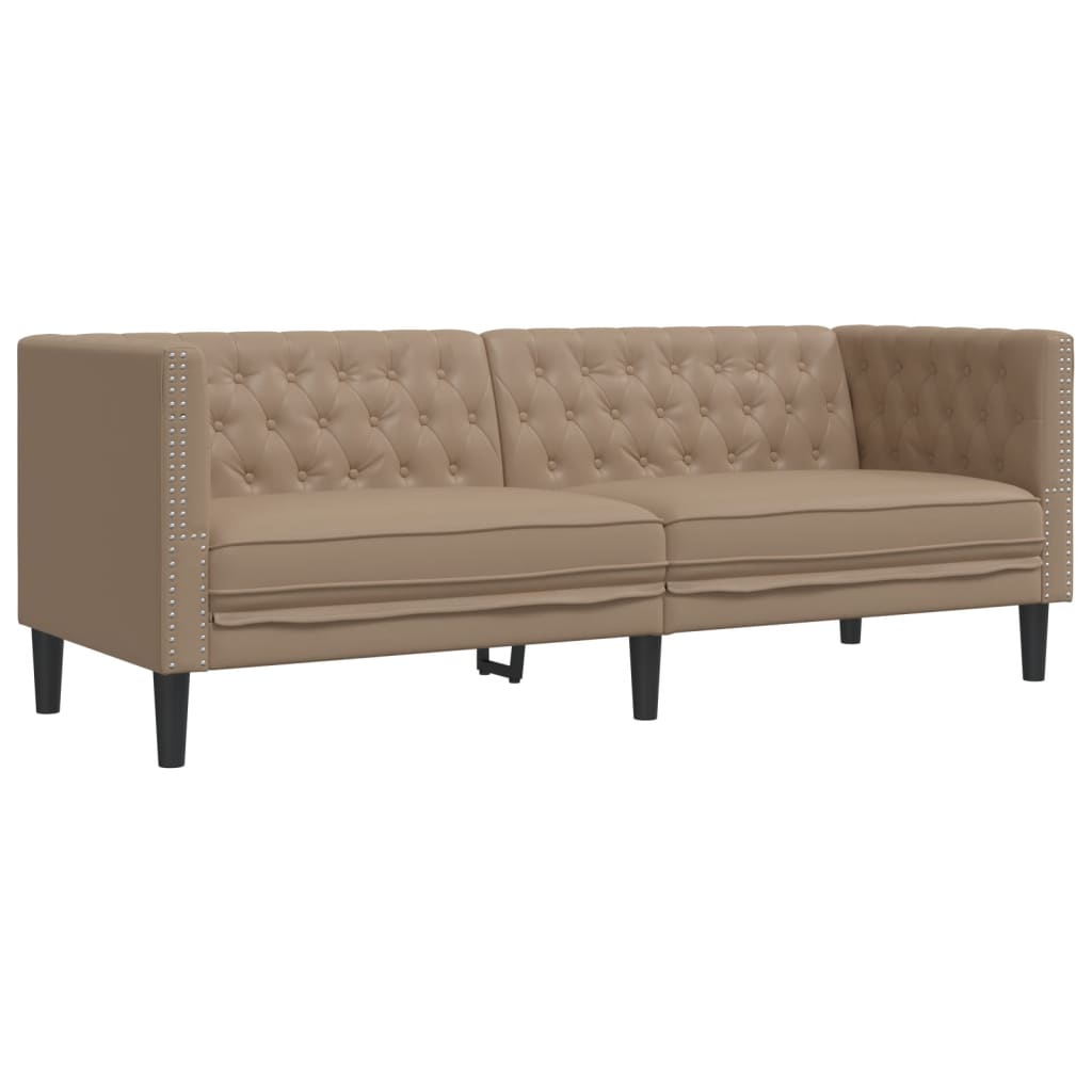 3-tlg. Chesterfield-Sofa-Set Schwarz Kunstleder