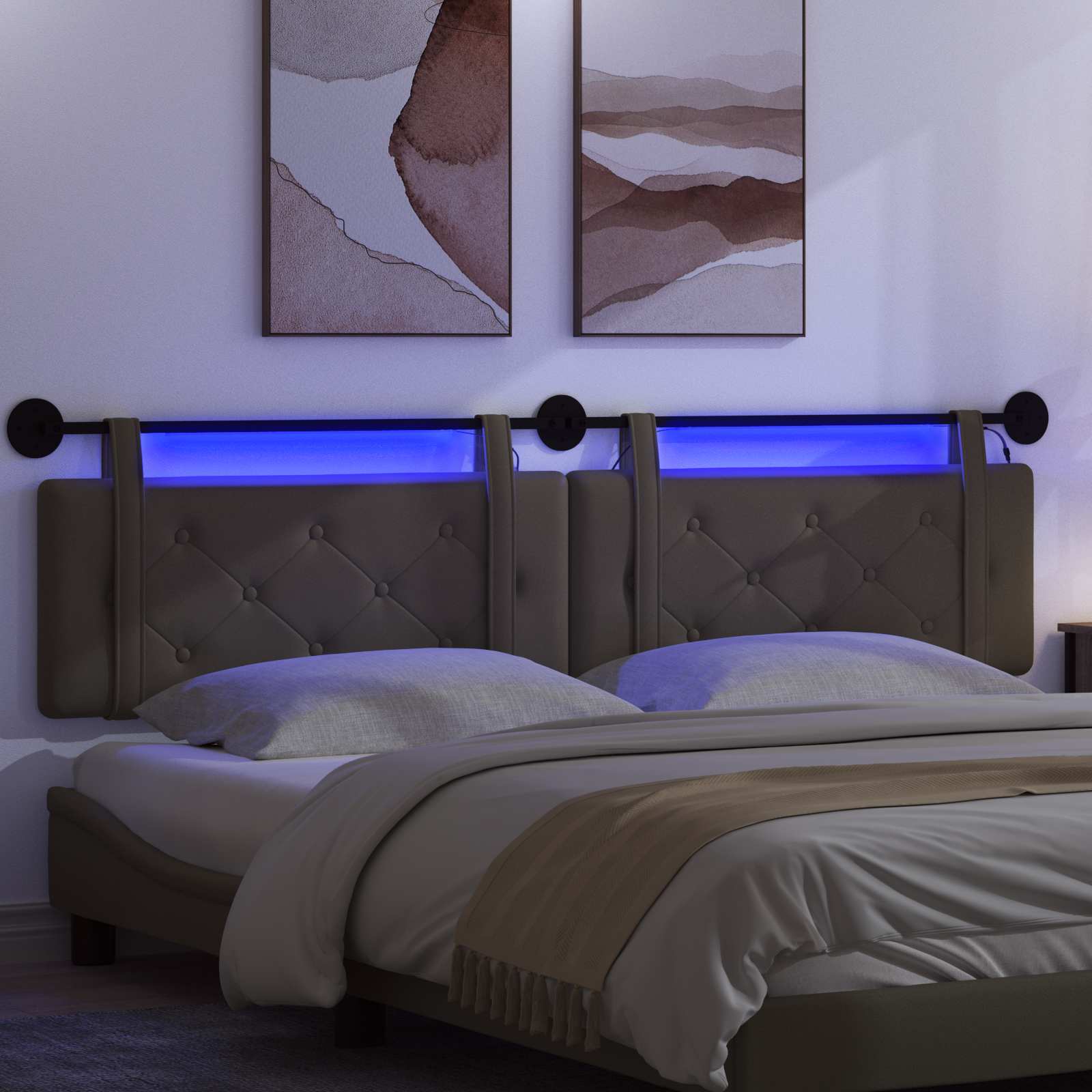 Hängendes Kopfteil Mit LED Licht Creme Kunstleder