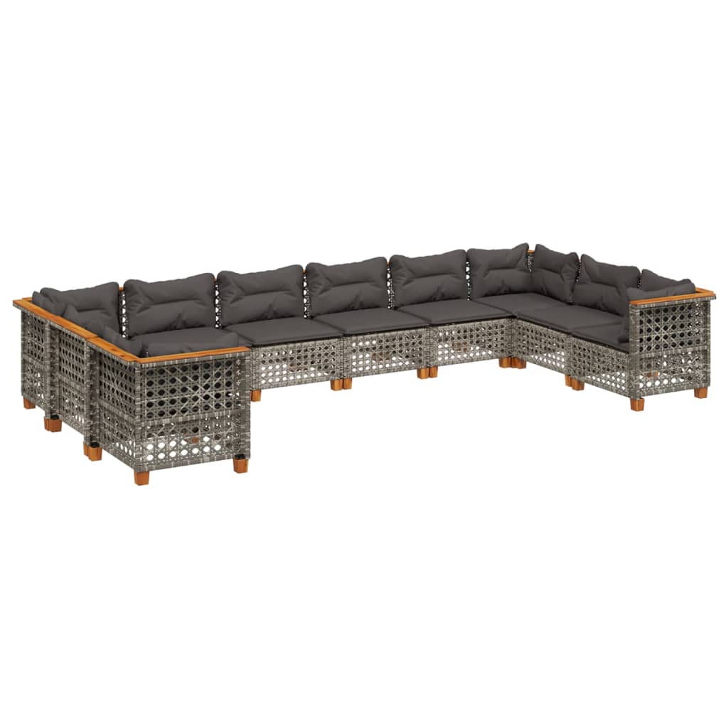 10-tlg. Garten-Sofagarnitur mit Kissen Beige Poly Rattan