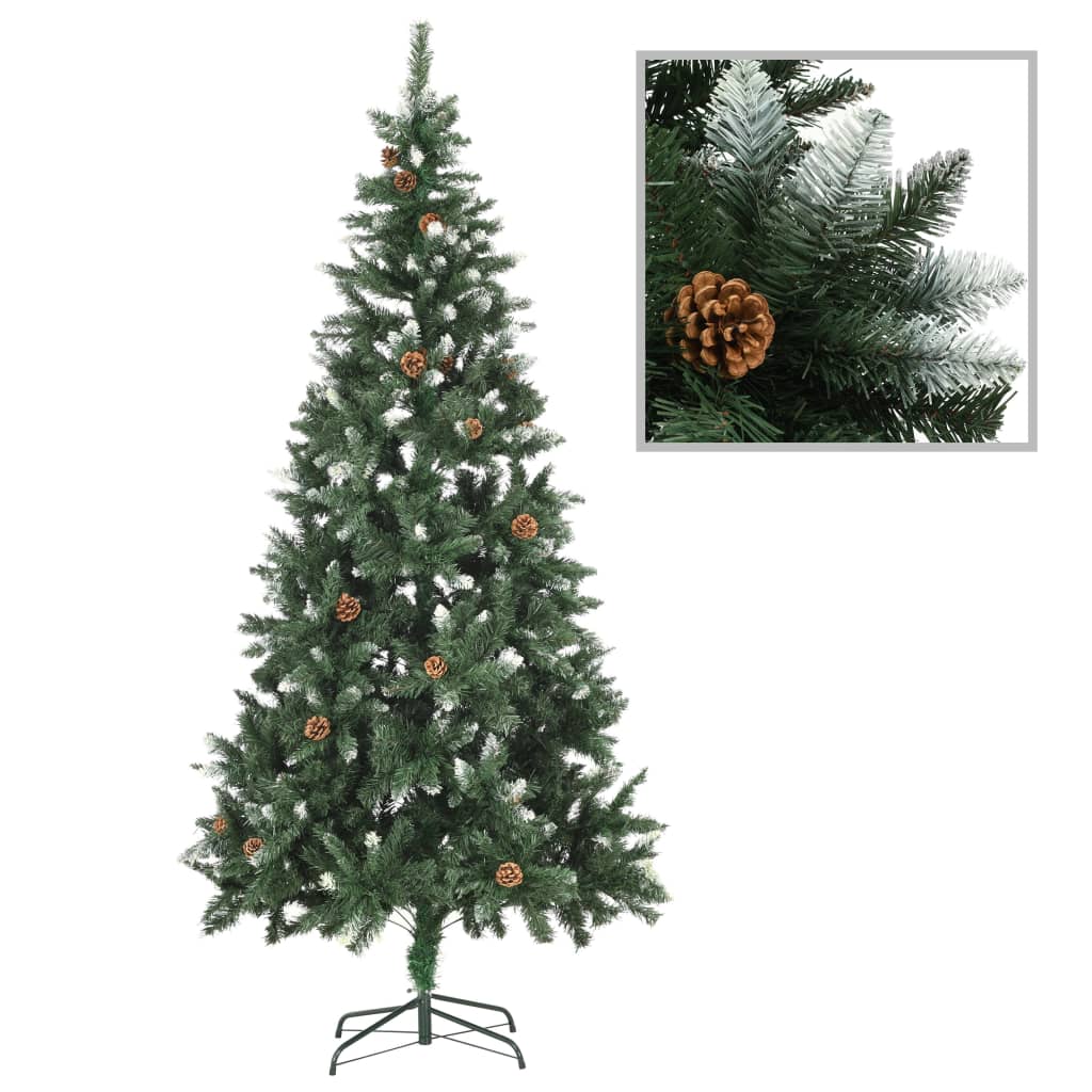 Künstlicher Weihnachtsbaum mit Beleuchtung & Zapfen Grün 210 cm