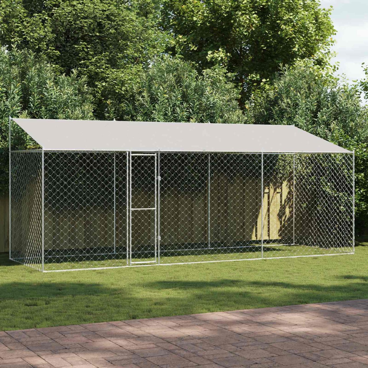 Hundezwinger mit Dach und Tür Grau 2x2x2 m Verzinkter Stahl