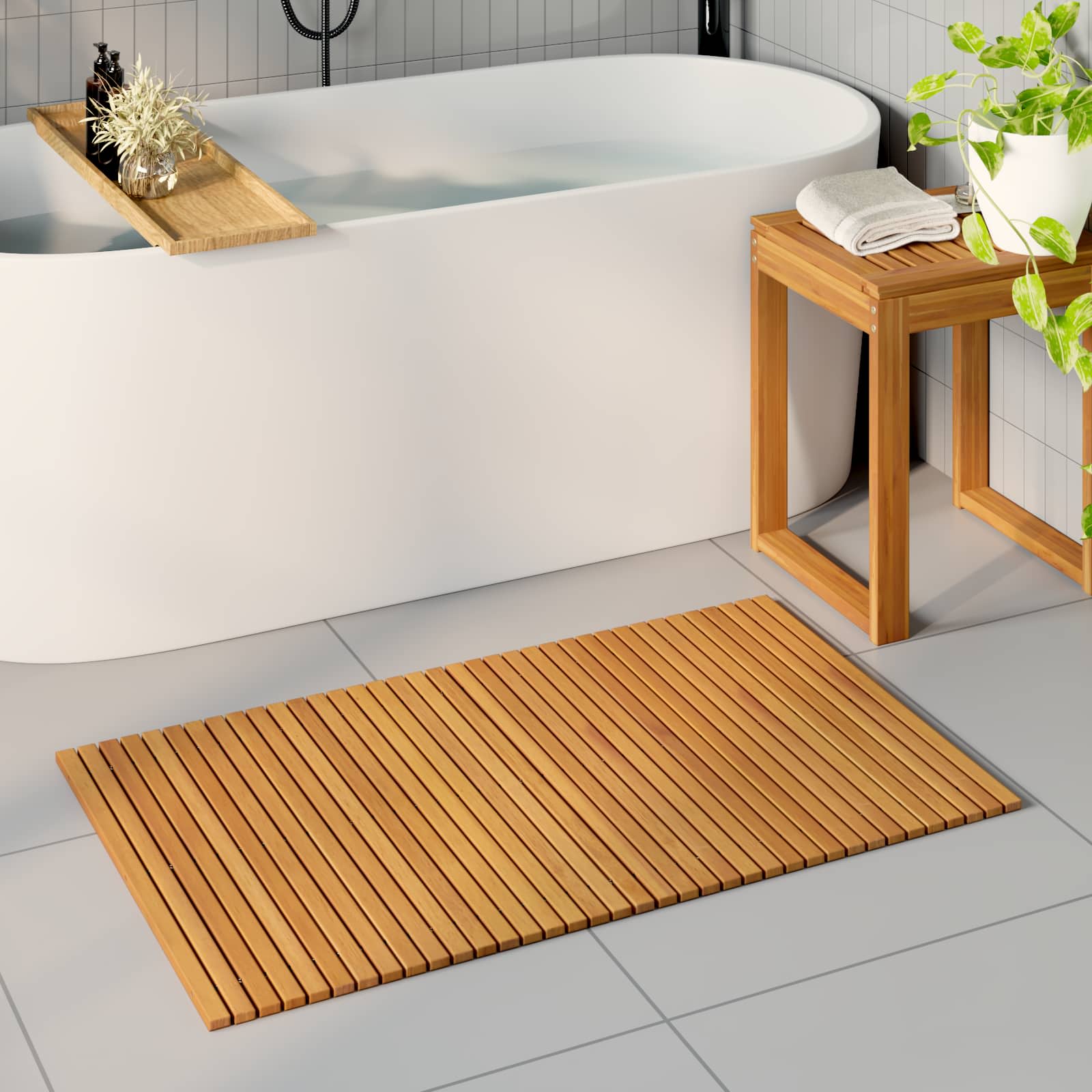 Badematte Braun 60 x 40 cm Massives Akazienholz