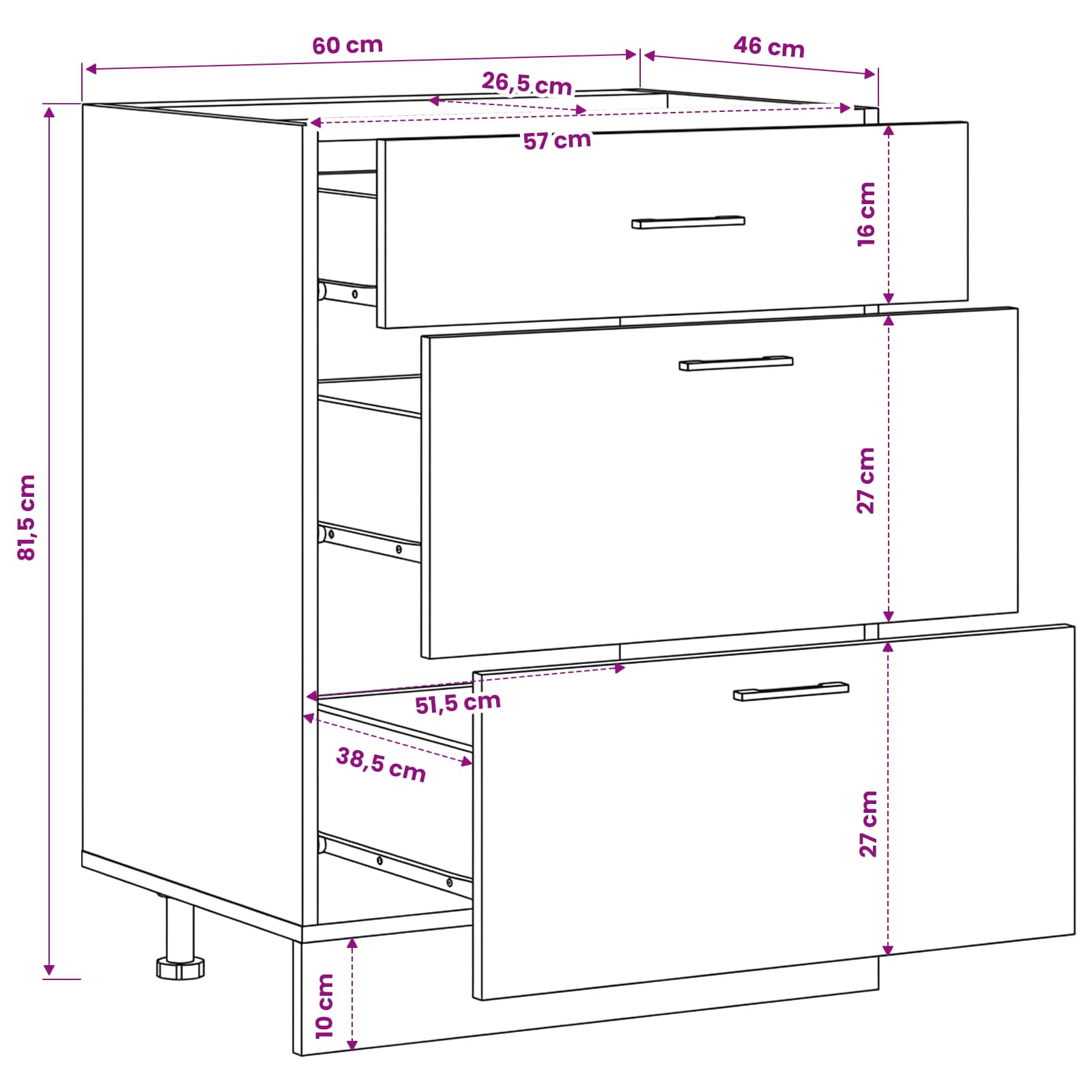 Unterschrank Lyon Weiß 60x46x81,5 cm Holzwerkstoff