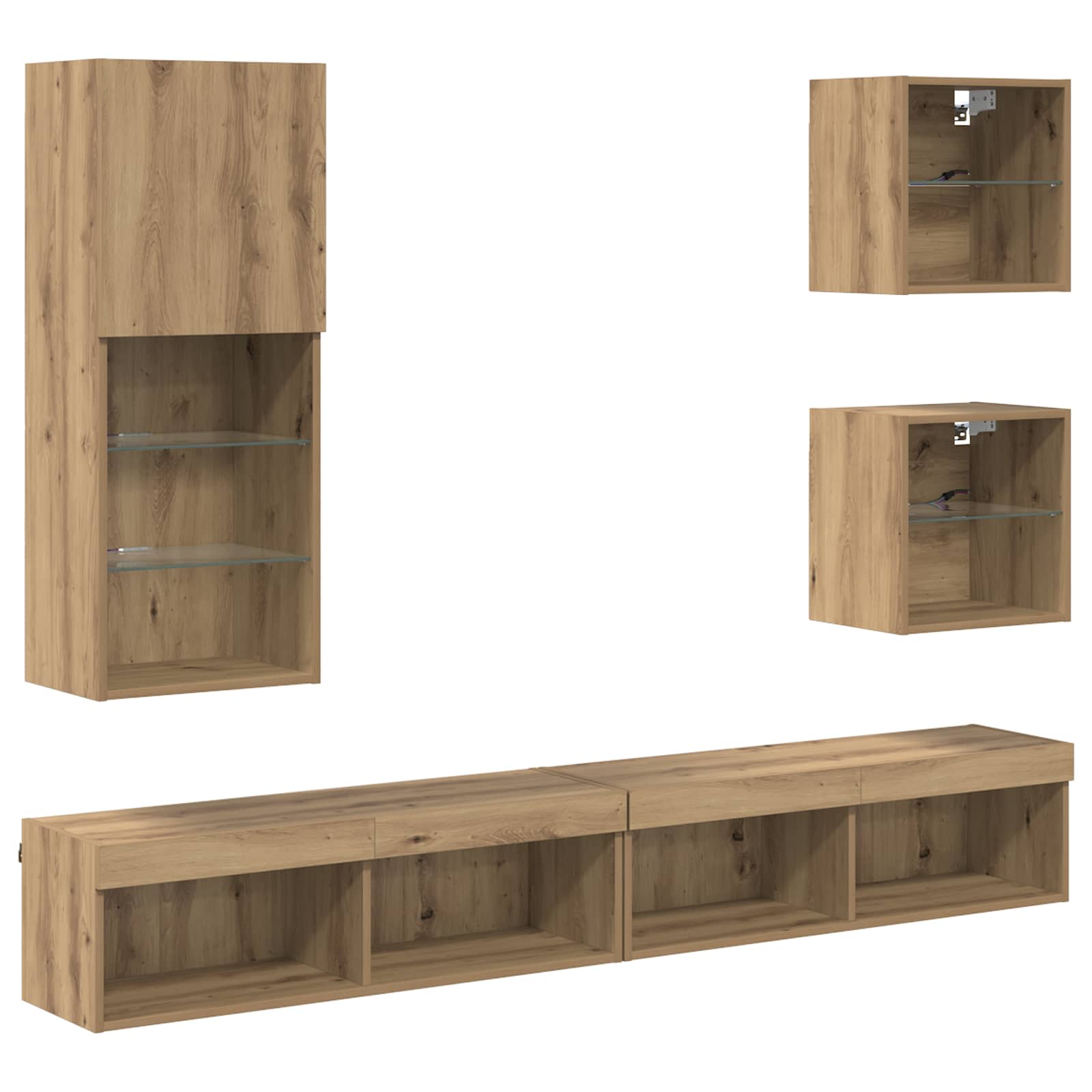 5-tlg. Wohnwand mit LED-Beleuchtung Weiß Holzwerkstoff