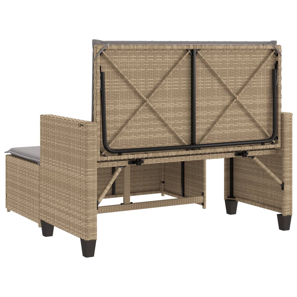 Gartenbank mit Kissen und Hocker Schwarz Poly Rattan