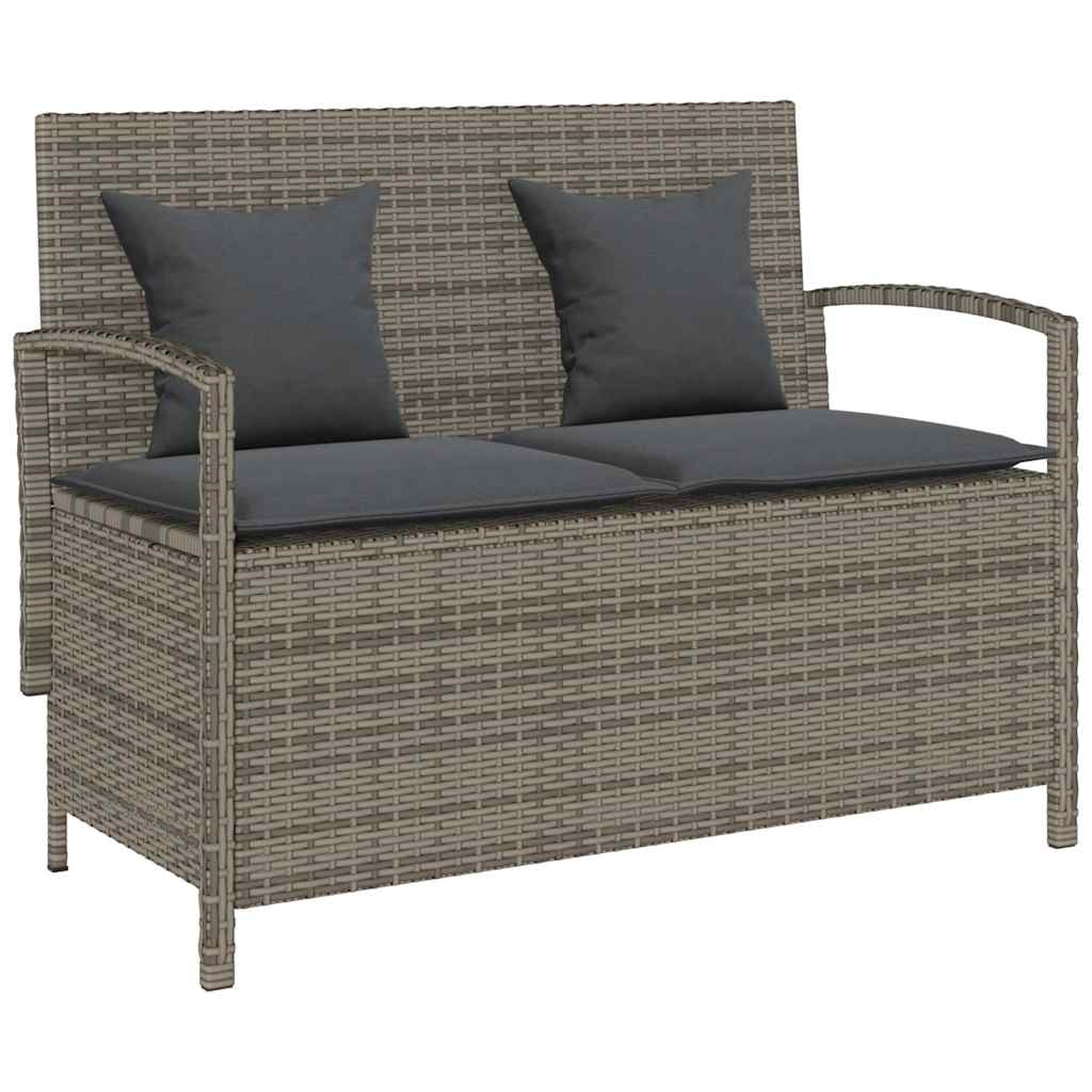 Gartenbank mit Stauraum und Kissen Schwarz Poly Rattan