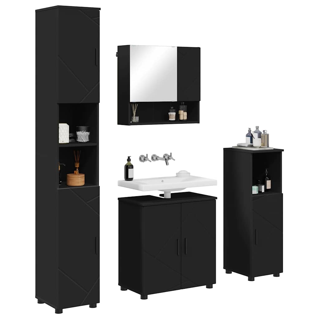 Badezimmermöbel-Set mit Tür 4 pcs Weiß Holzwerkstoff & Metall