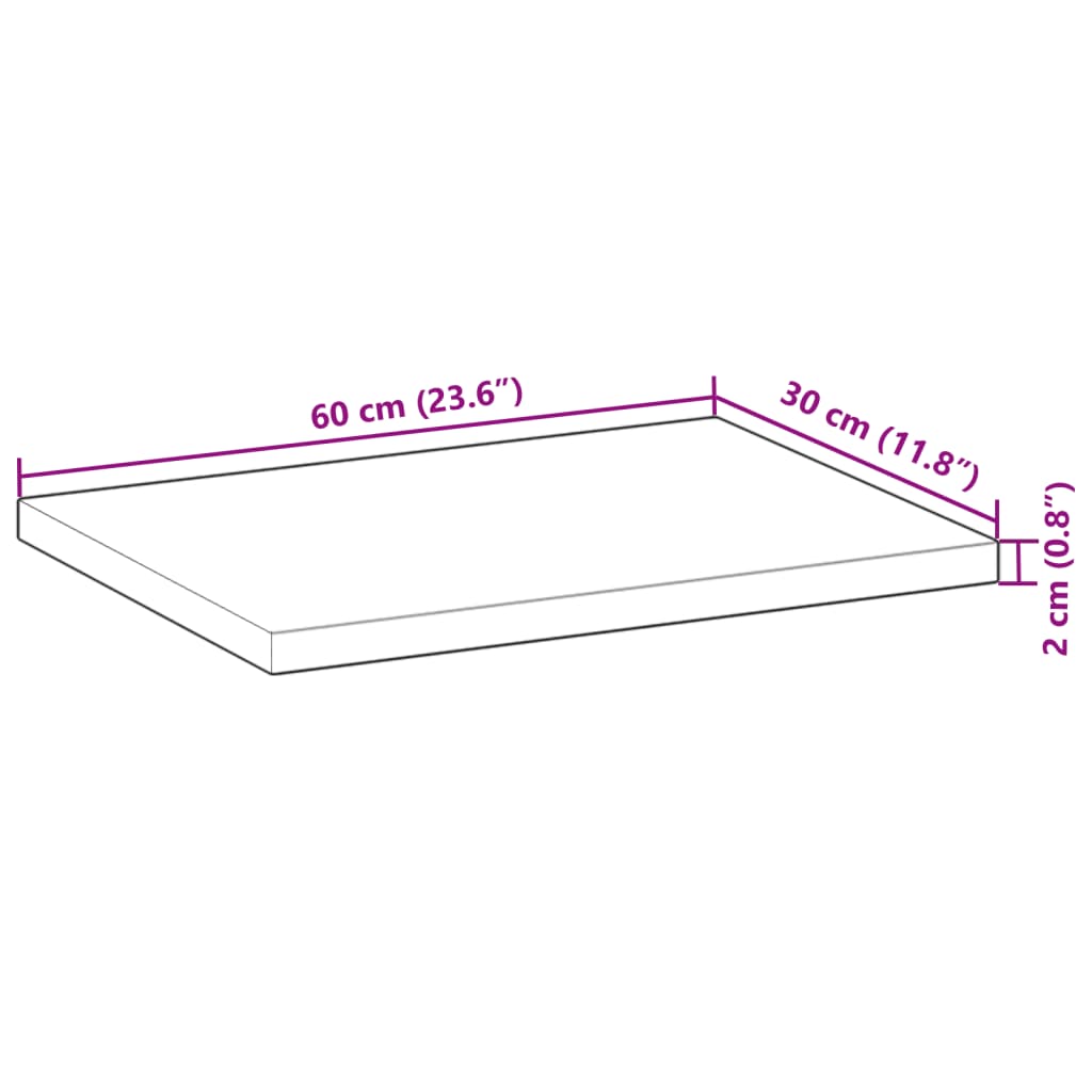 Tischplatte 40x20x2 cm Rechteckig Massivholz Akazie