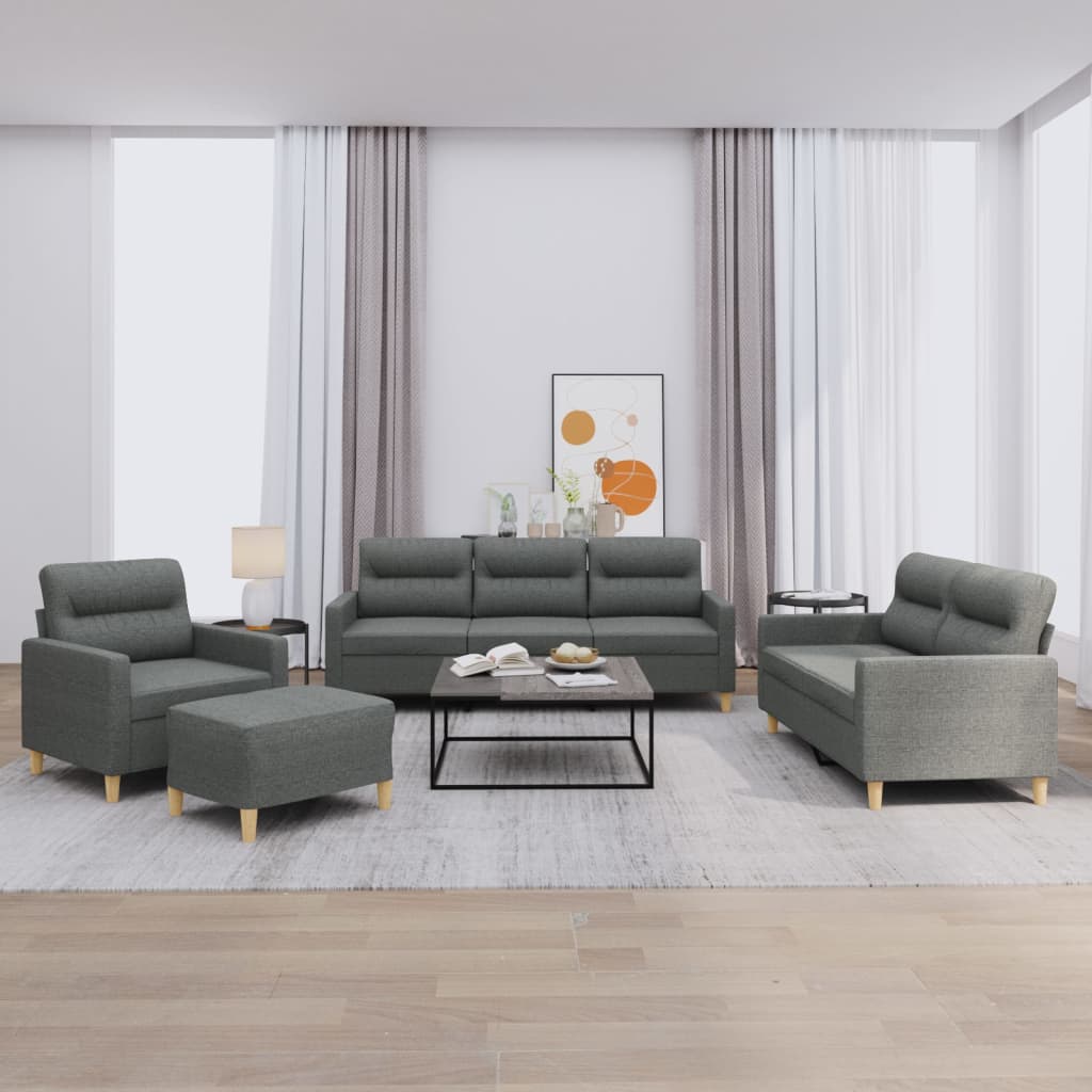 4-tlg. Sofagarnitur mit Kissen Taupe Stoff