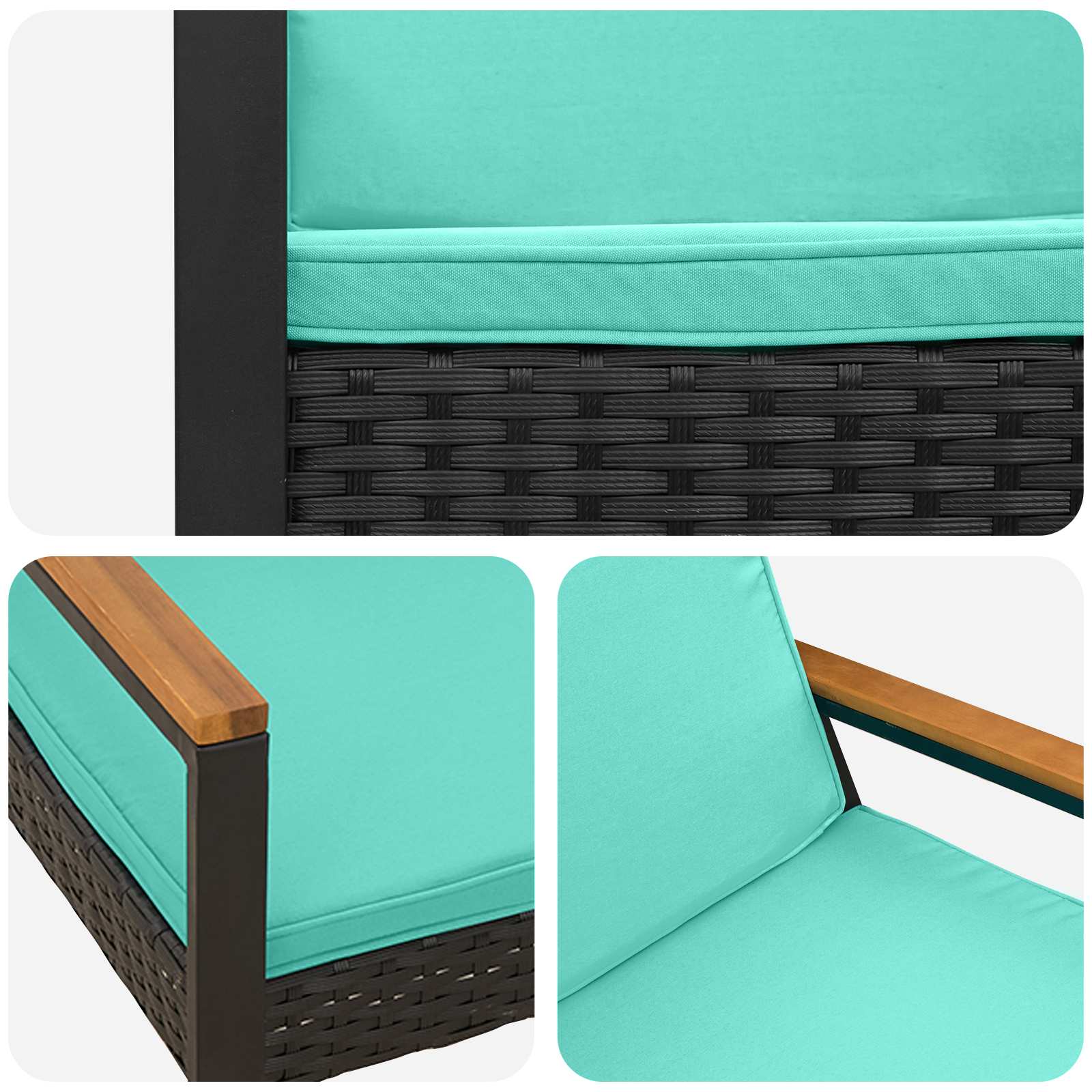 Bank Outdoor mit Kissen Schwarz 107 x 61 x 80 cm Poly-Rattan