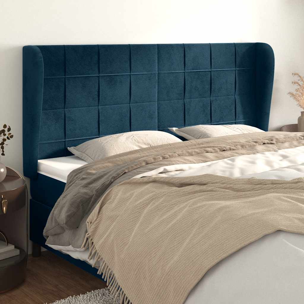 Kopfteil mit Ohren Dunkelblau 93x23x78/88 cm Samt