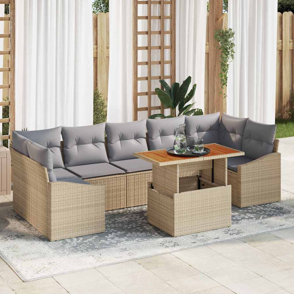 Garten Essgruppe mit Kissen 8 pcs Schwarz und Creme