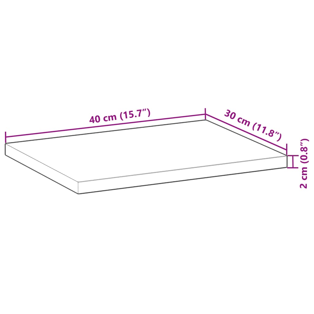Tischplatte 40x20x2 cm Rechteckig Massivholz Akazie
