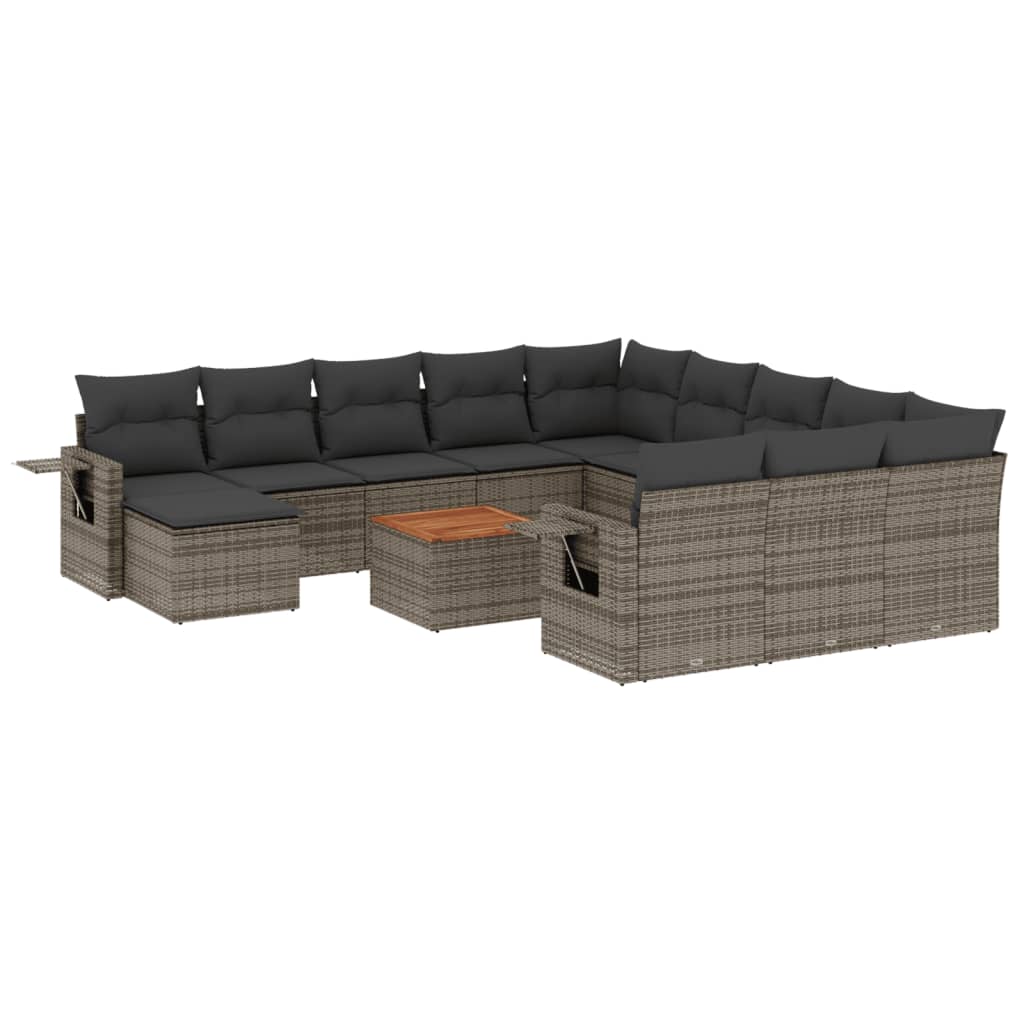 13-tlg. Garten-Sofagarnitur mit Kissen Schwarz Poly Rattan
